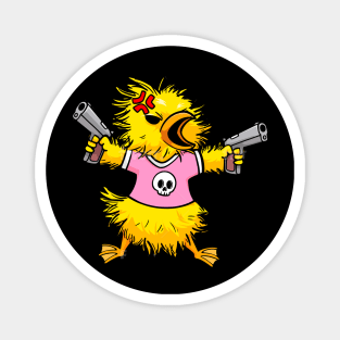 The Fierce Firearm Fowl: Angry Baby Chicken Duck with Dual Guns Magnet